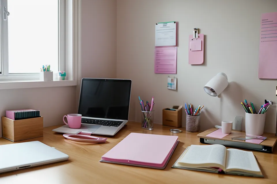 Gros plan d'un bureau avec un tableur ouvert sur un ordinateur et des notes.