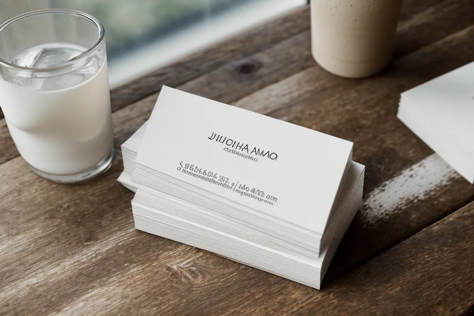 Cartes de visite imprimées posées sur un bureau en bois