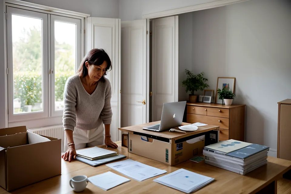 Bureau de commerçant à Angers avec imprimante en panne, occasion informelle de présenter ses services de micro-entrepreneuse